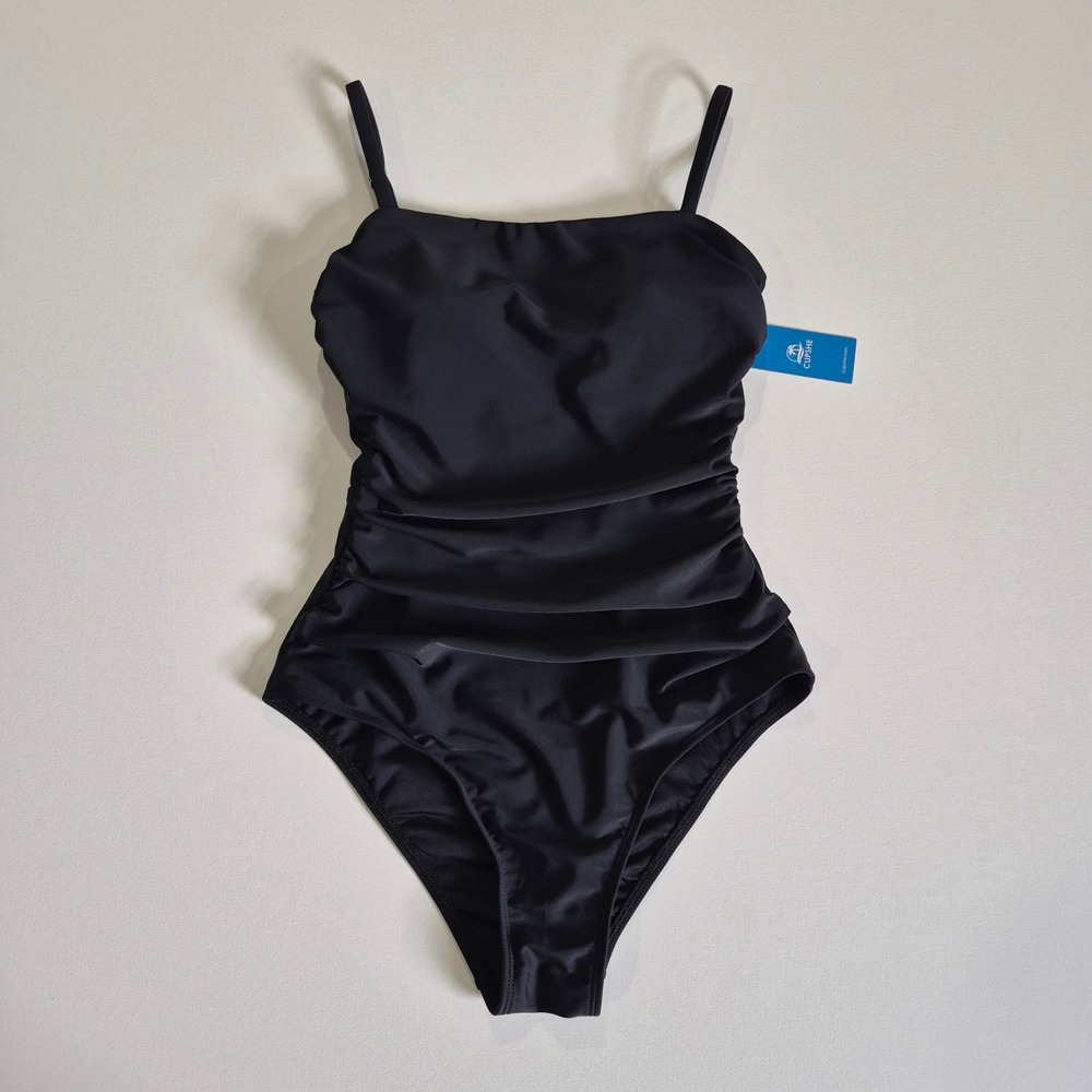 Cupshe Black Ruched One Piece Swimsuit Tummy Control Adjustable Straps Small NWT